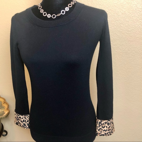 J. Crew black sweater with leopard cuffs - Picture 2 of 7